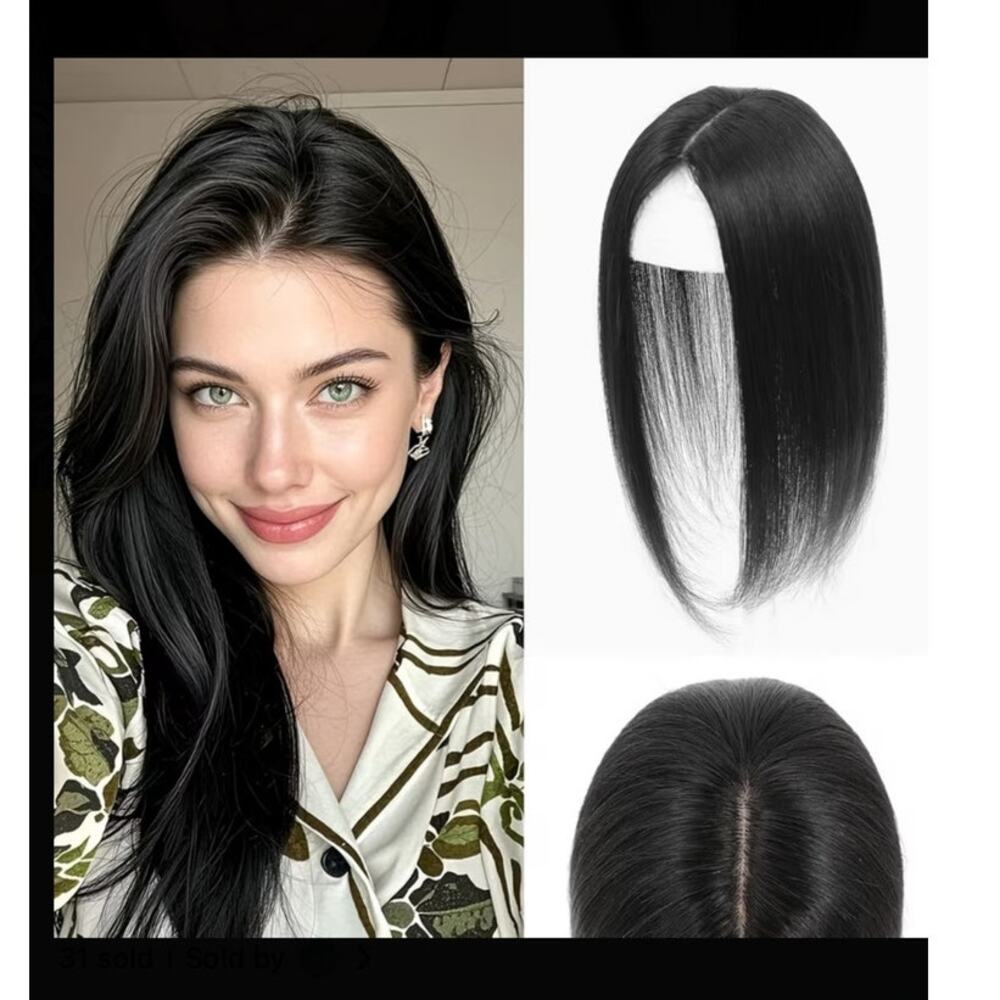 Real Human Hair Topper - Black - 10" handwoven (Net Weight:120 g)